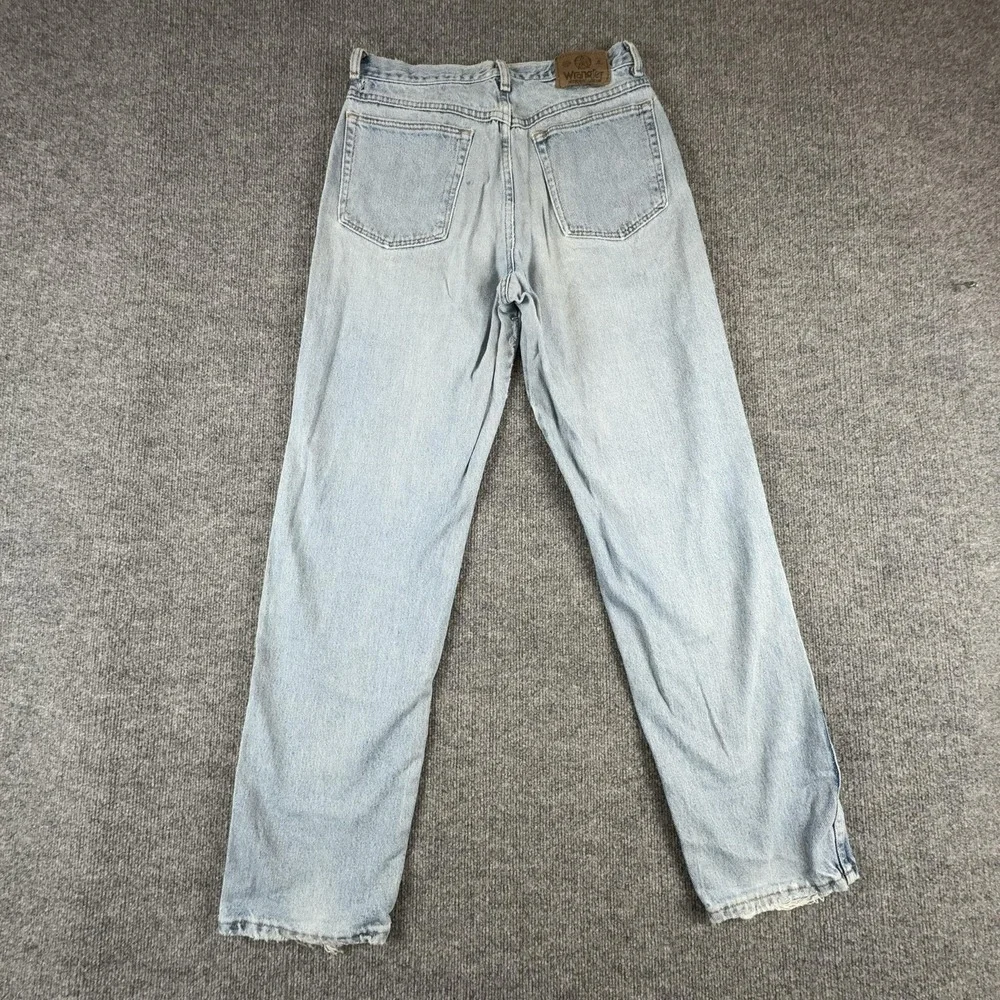 VTG Wrangler Jeans Mens 30x31 Light Wash Blue Regular Fit Straight Distressed